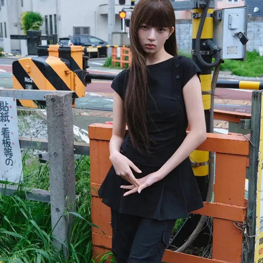 [BUNJANG] Miseki Seoul Pleated Button Mini One-Piece Dress Black / 미세키서울 Pleats button mini onepiece BLACK