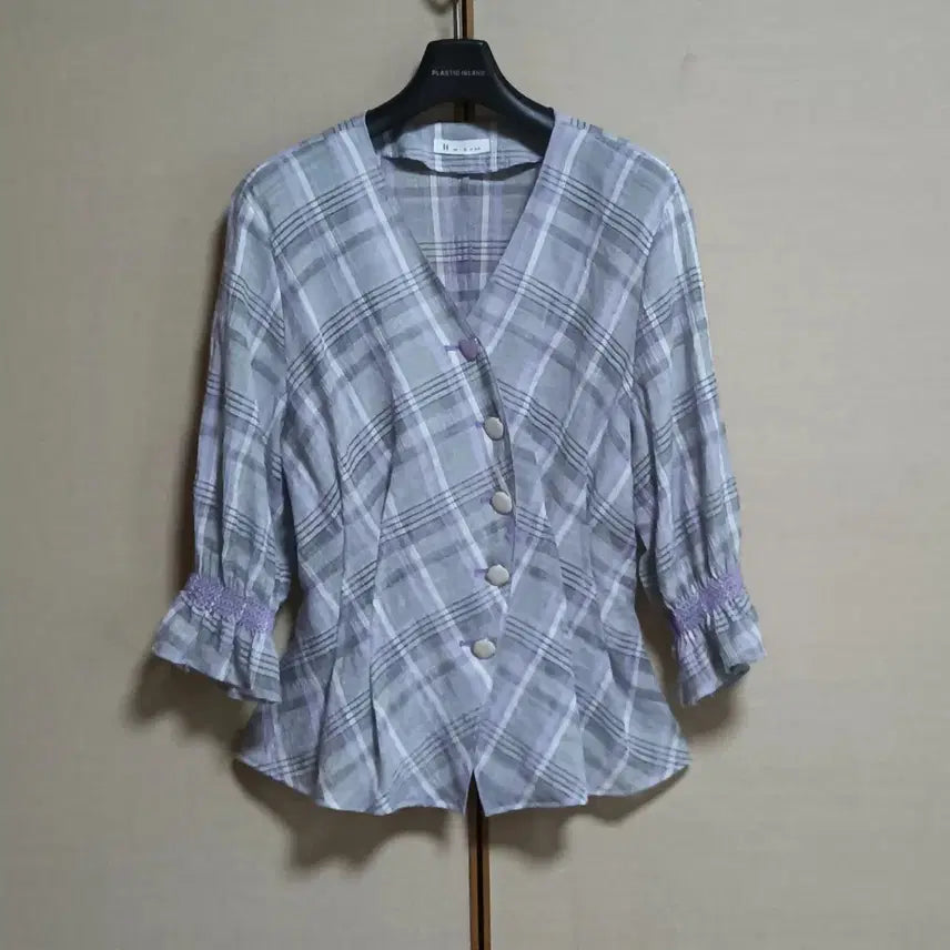[BUNJANG] It Michaa Linen Check Blouse / 잇미샤 린넨 체크 블라우스