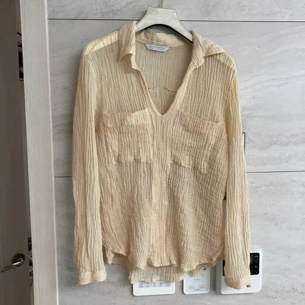 [BUNJANG] UNTOLDRESS Beige Shirt Blouse with Pocket Detail / UNTOYDRESS : 셔츠 블라우스