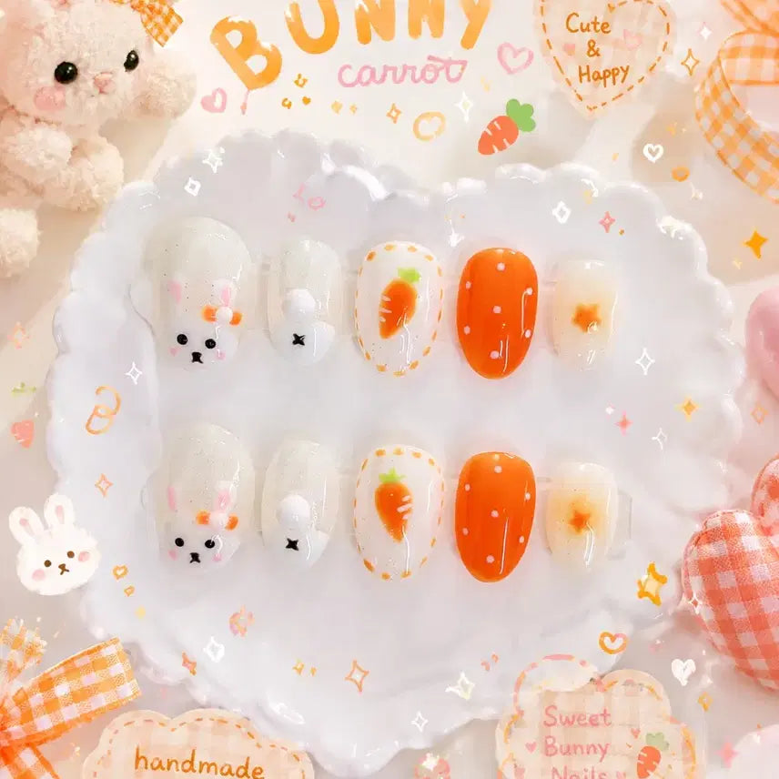 [BUNJANG] Bunny Carrot Rabbit Cheek Gel Handmade Nail Tips / 바니바니 당근당근 토끼 치크젤 수제네일팁