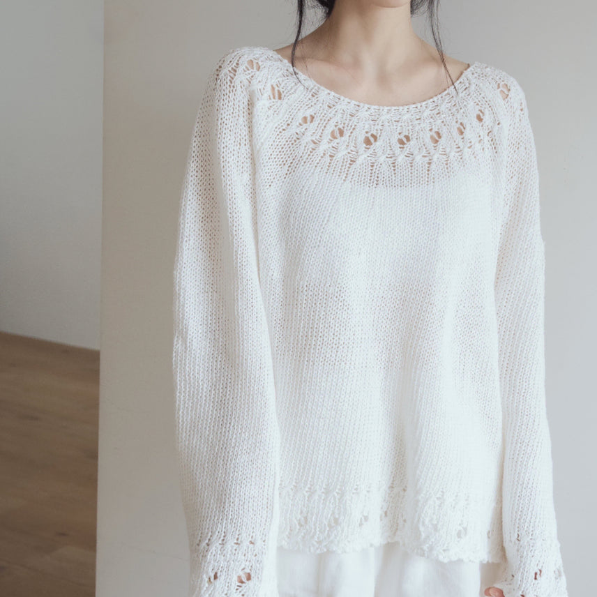 [BUNJANG] Obeyner Lune Eyelet Knit Ivory / 오브네어 새제품 Lune Eyelet Knit Ivory