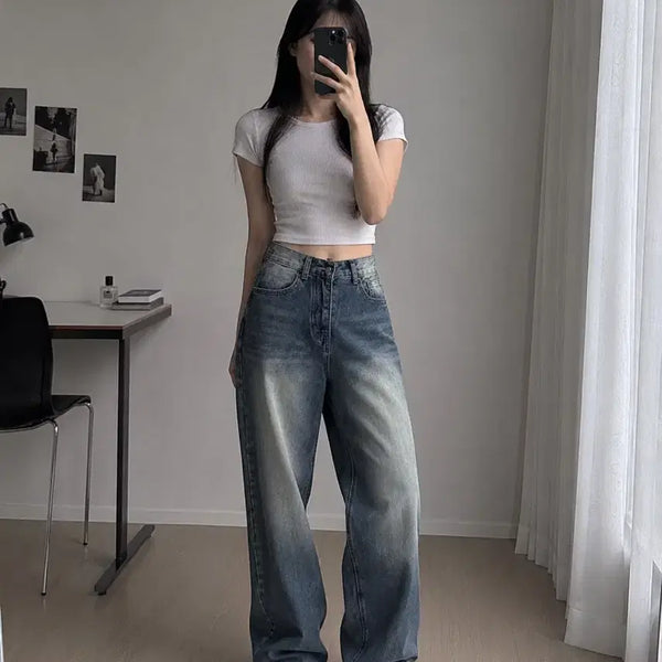 [BUNJANG] Vintage Washed Wide Denim Pants / 빈티지 워싱 와이드 데님 팬츠