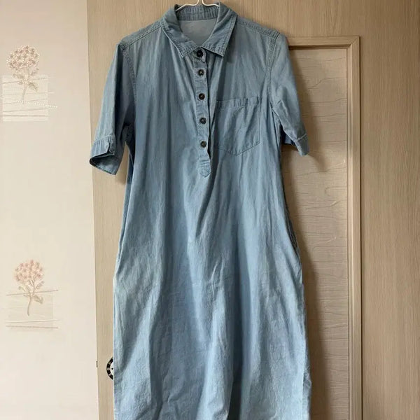 [BUNJANG] Summer Sky Blue Linen Maxi Dress / 여름 하늘하늘 청원피스 새상품