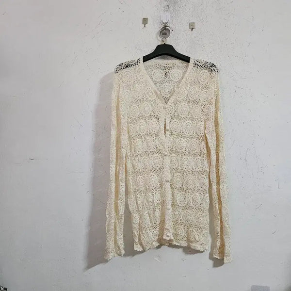 [BUNJANG] Hand-Knitted Crochet Cardigan Ivory / 손뜨게크로셰 가디건 아이보리