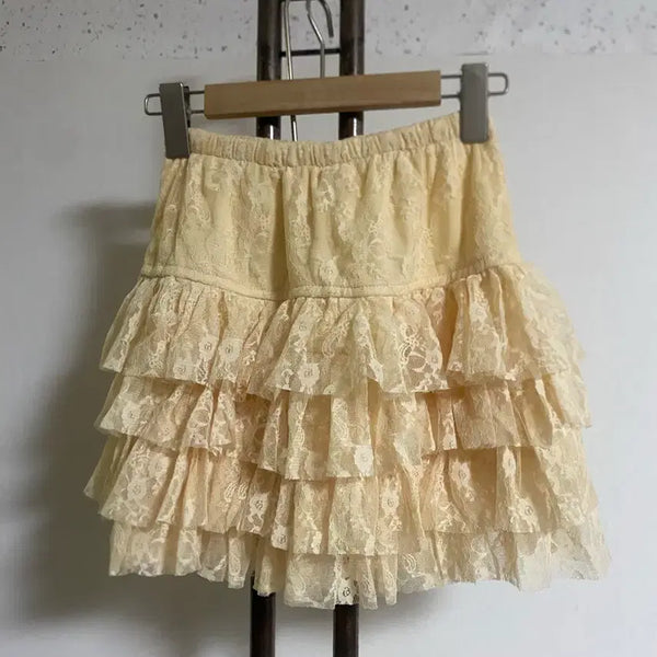 [BUNJANG] Lace Tiered Mini Skirt (Size 55-66) / 레이스 캉캉 미니스커트 55-66