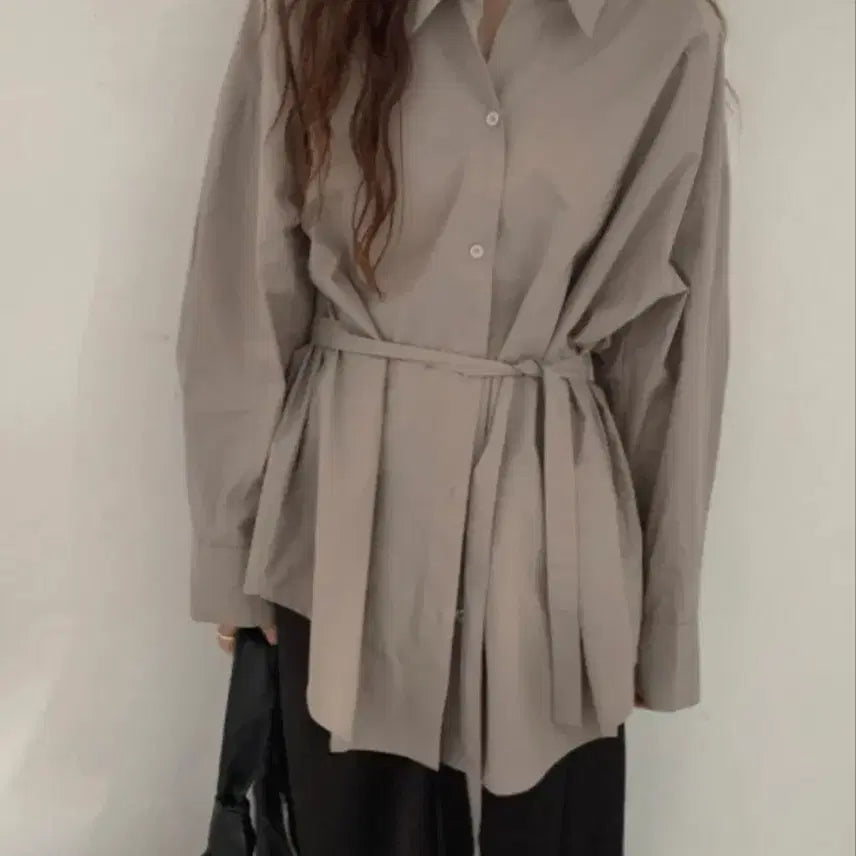 [BUNJANG] Ricoi Cotton Belt Shirt Beige / 리코이 코튼 벨트 셔츠 베이지