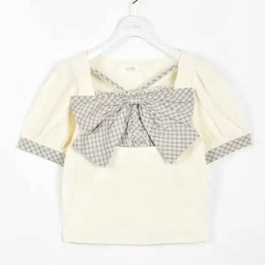 [BUNJANG] Evelyn Ribbed Short-Sleeve T-Shirt / 에블린 evelyn 전면 리본 골지 반팔 티셔츠 스나계