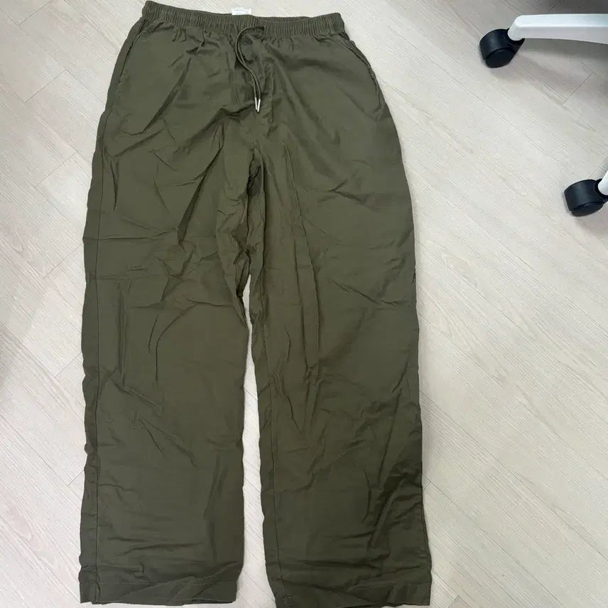 [BUNJANG] Linen-Like Bending Wide Pants Khaki L Size / 린넨 라이크 밴딩 와이드 팬츠