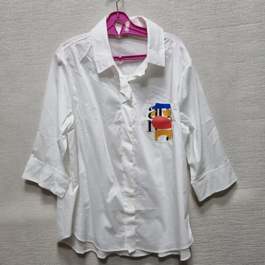 [BUNJANG] White 7-Sleeve Shirt with Artwork Print / z141 7부 셔츠