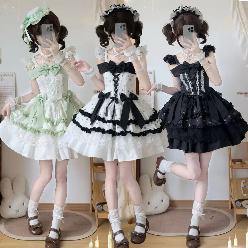 [BUNJANG] Lolita Ribbon Lace Dress Full Set / 로리타 원피스 리본 레이스 드레스 풀세트(3컬러)