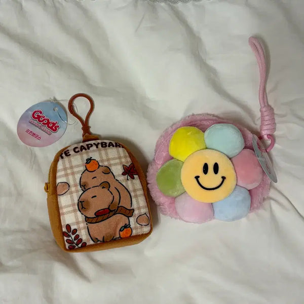 [BUNJANG] Capybara Pouch with Smile Flower Pouch Keychain / 카피바라 파우치 / 스마일 꽃 파우치 키링