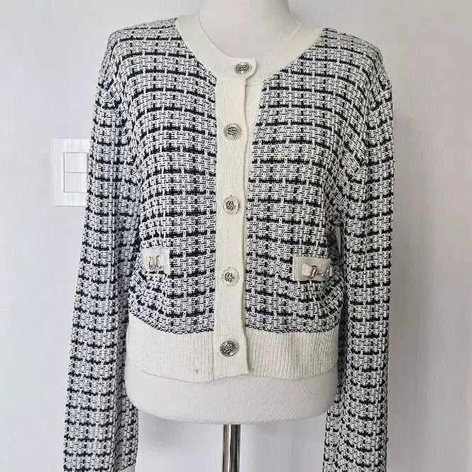 [BUNJANG] Tweed Cardigan Black/White / 트위드 가디건 블랙/화이트