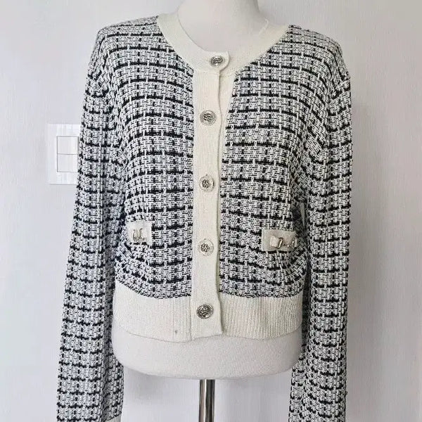 [BUNJANG] Tweed Cardigan Black/White / 트위드 가디건 블랙/화이트