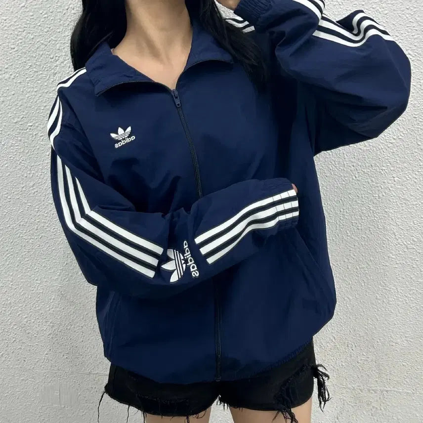[BUNJANG] Adidas White Line Deep Navy Windbreaker 2XL / 아디다스 화이트라인 딥네이비 바람막이 2XL
