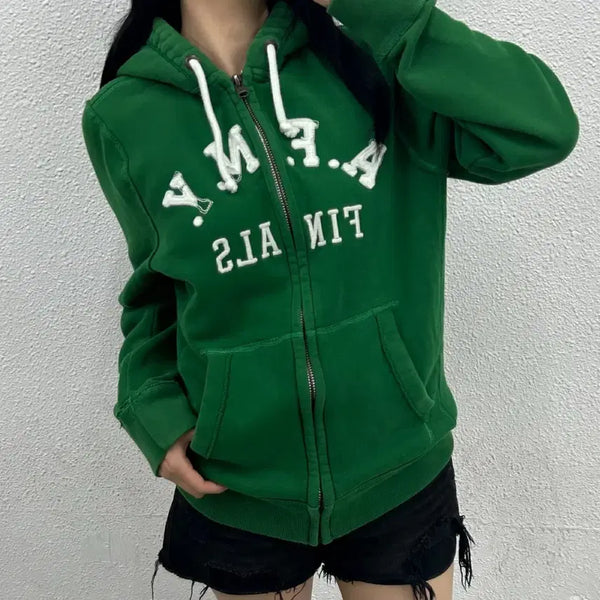 [BUNJANG] Abercrombie Center Logo Green Full-Zip Hoodie M / 아베크롬비 센터로고 그린 후드집업 M