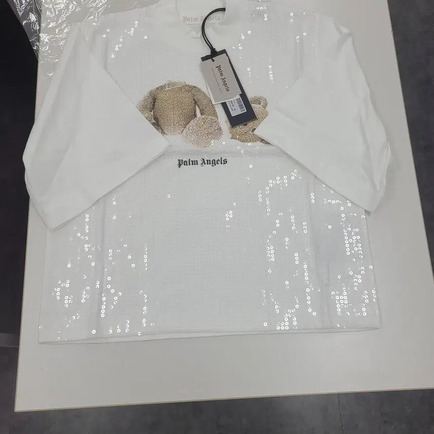 [BUNJANG] Palm Angels Sequin Bear Crop T-Shirt Size M / 팜엔젤스 스팽글 베어 크롭 반팔티 사이즈m