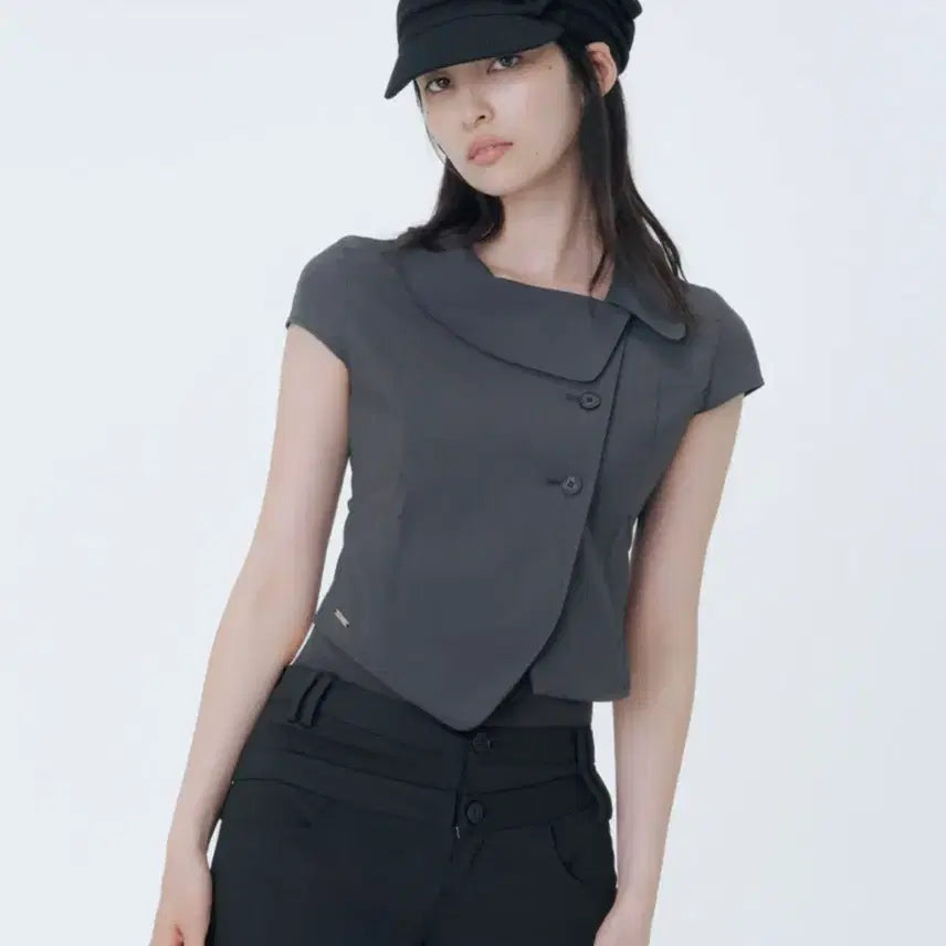 [BUNJANG] Miseki Seoul Crop Round Collar Jacket Charcoal / 미세키서울 Crop round collar jacket CHARCOAL
