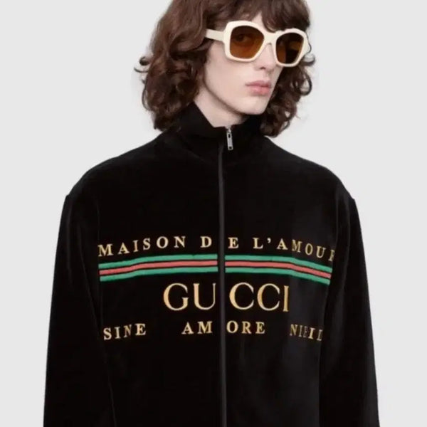 [BUNJANG] Gucci Velvet Stripe Logo Zip-Up Track Jacket / 구찌 벨벳 띠로고 집업 자켓 트랙자켓 집업 트랙집업