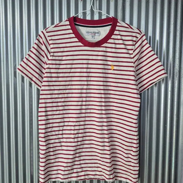 [BUNJANG] U.S. POLO Assn. Striped Short-Sleeve T-Shirt Red/White Size M / M 유에스폴로에센 레드 단가라 반팔 티셔츠