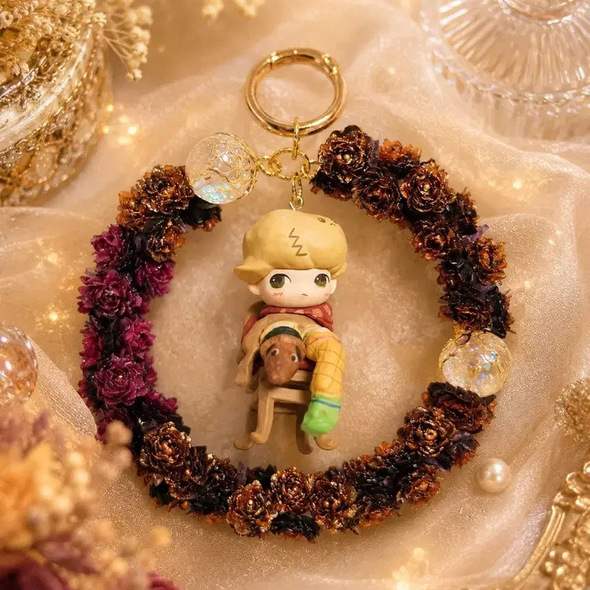 [BUNJANG] Dimoo Figure Flower Wreath Handmade Keyring / 디무 피규어 꽃리스 키링(핸드메이드)