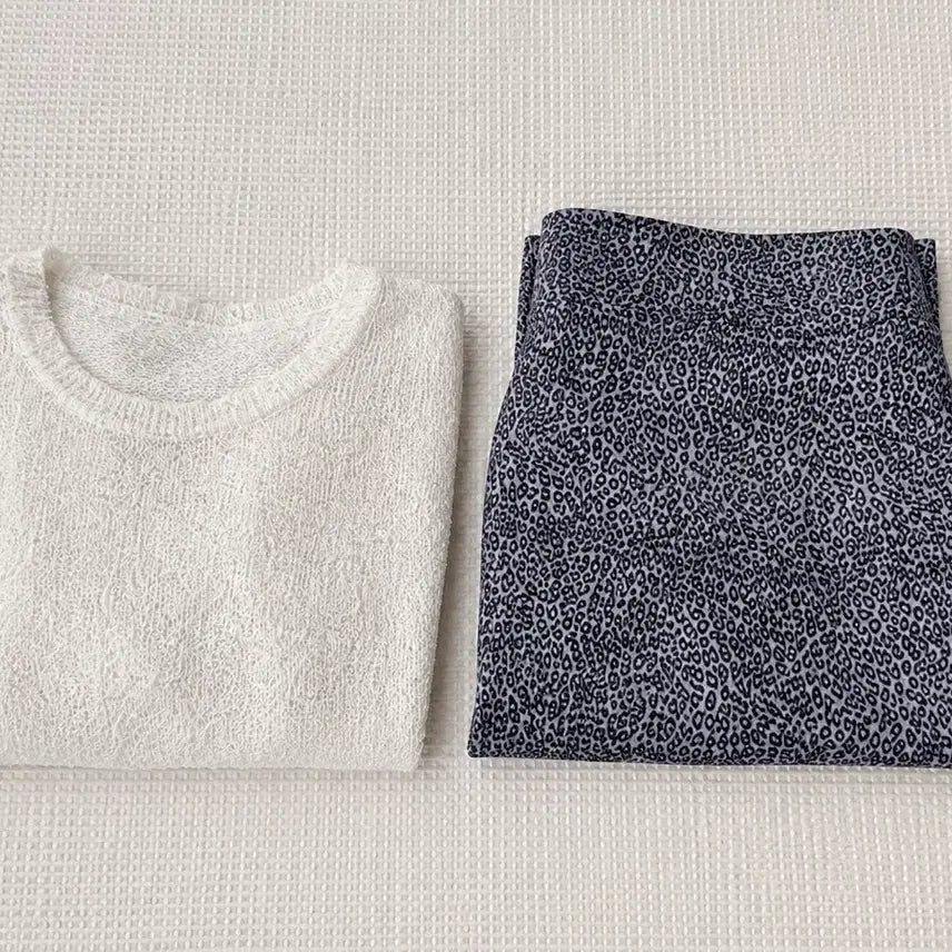 [BUNJANG] Half Sleeve Knit + Leopard Print Long Skirt Set / 반팔 니트 + 호피 롱스커트 SET
