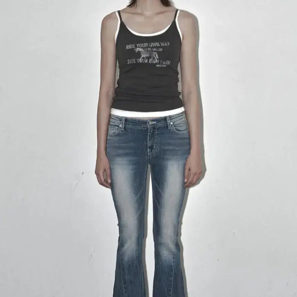 [BUNJANG] Synergy Wrinkle Cat Washing Low-Rise Jeans Light Blue M / 시너진 링클 캣워싱 라이트블루 M