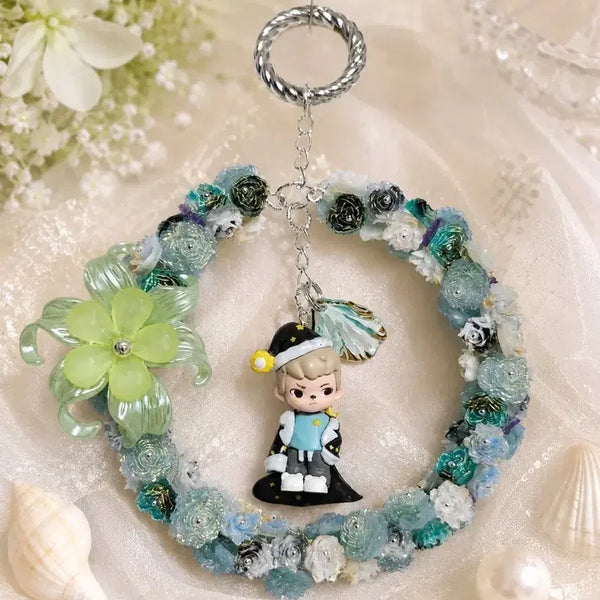 [BUNJANG] Wizard Liu Flower Wreath Handmade Keyring / 마법사 리우 피규어 꽃리스 키링(핸드메이드)