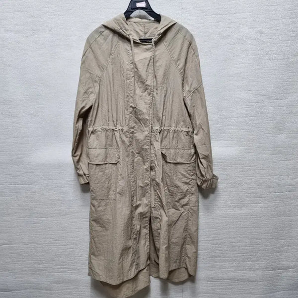 [BUNJANG] Beige Hooded Long Jumper / z157 후드 롱 점퍼