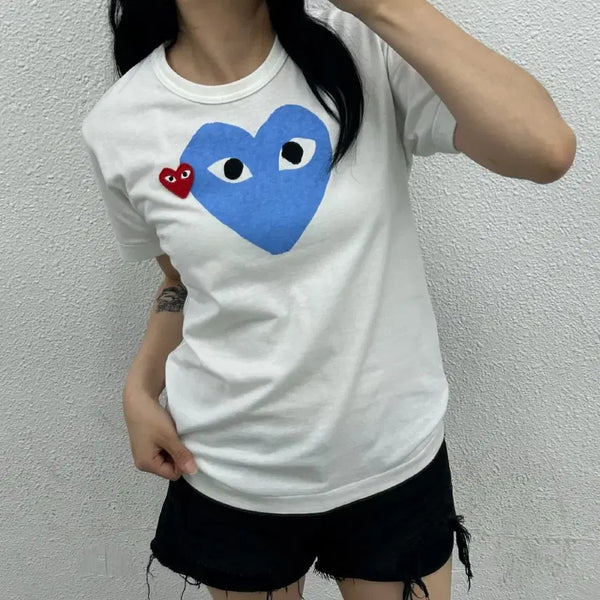[BUNJANG] Comme des Garçons Play White Heart Patch Short Sleeve T-Shirt XS / 꼼데가르송 하트와펜 블루하트 화이트 반팔 XS