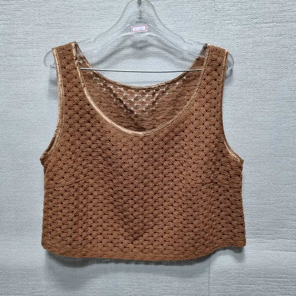 [BUNJANG] Z158 Cropped Ribbed Tank Top - Brown / z158 크롭 나시 티셔츠