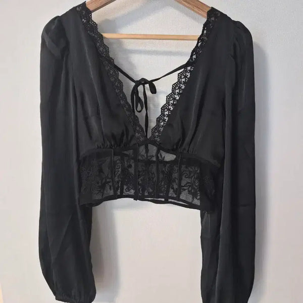 [BUNJANG] Zara Satin Lace Corset Crop Blouse (Size S) / ZARA 새틴 레이스 크롭 블라우스 S size