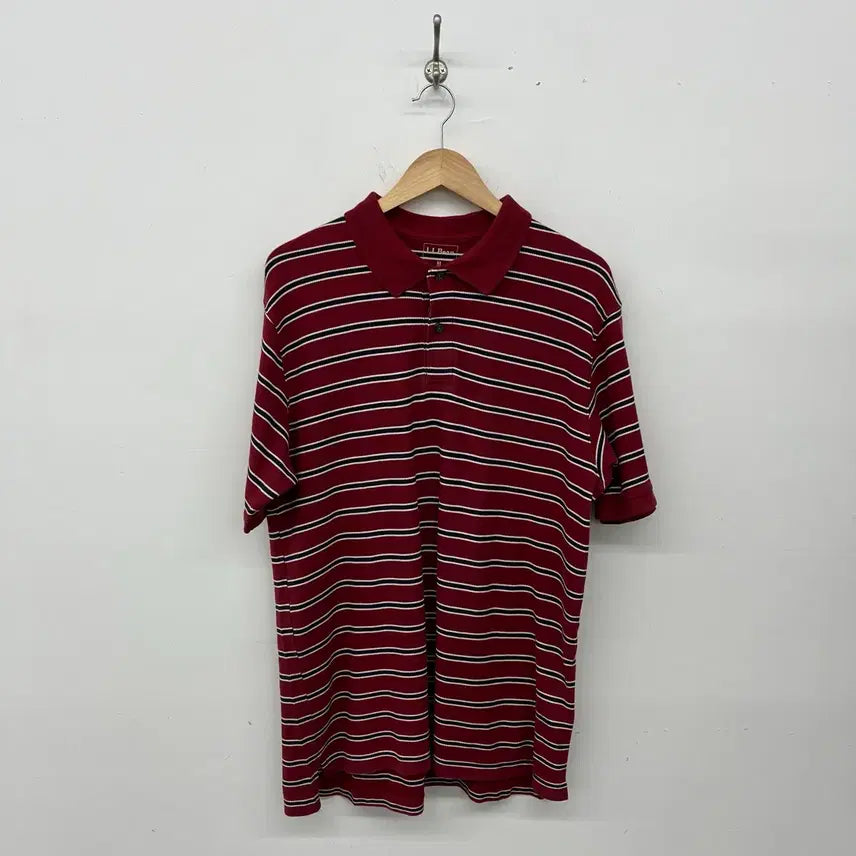 [BUNJANG] L.L.Bean Vintage Striped Short Sleeve Polo Shirt Red Men's XL / L.L.Bean 빈티지 단가라 반팔 카라티 레드 남성XL