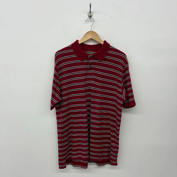 [BUNJANG] L.L.Bean Vintage Striped Short Sleeve Polo Shirt Red Men's XL / L.L.Bean 빈티지 단가라 반팔 카라티 레드 남성XL