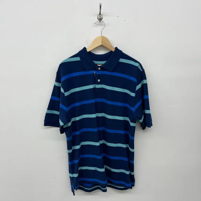 [BUNJANG] L.L.Bean Vintage Stripe Short Sleeve Polo Shirt Navy Men's XL / 엘엘빈 빈티지 스트라이프 반팔 카라티 네이비 남성XL