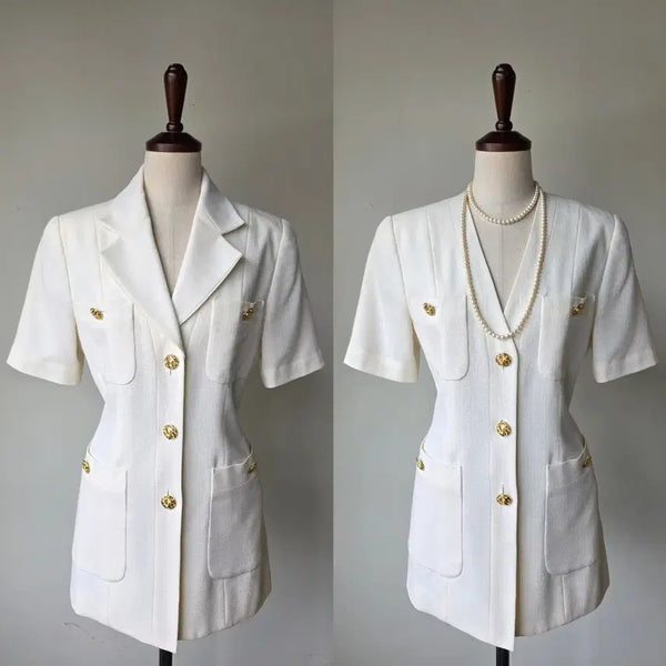 [BUNJANG] Two-Way Gold Button Short Sleeve Summer Wool Jacket / 투웨이 금장 단추 반팔 썸머울 자켓