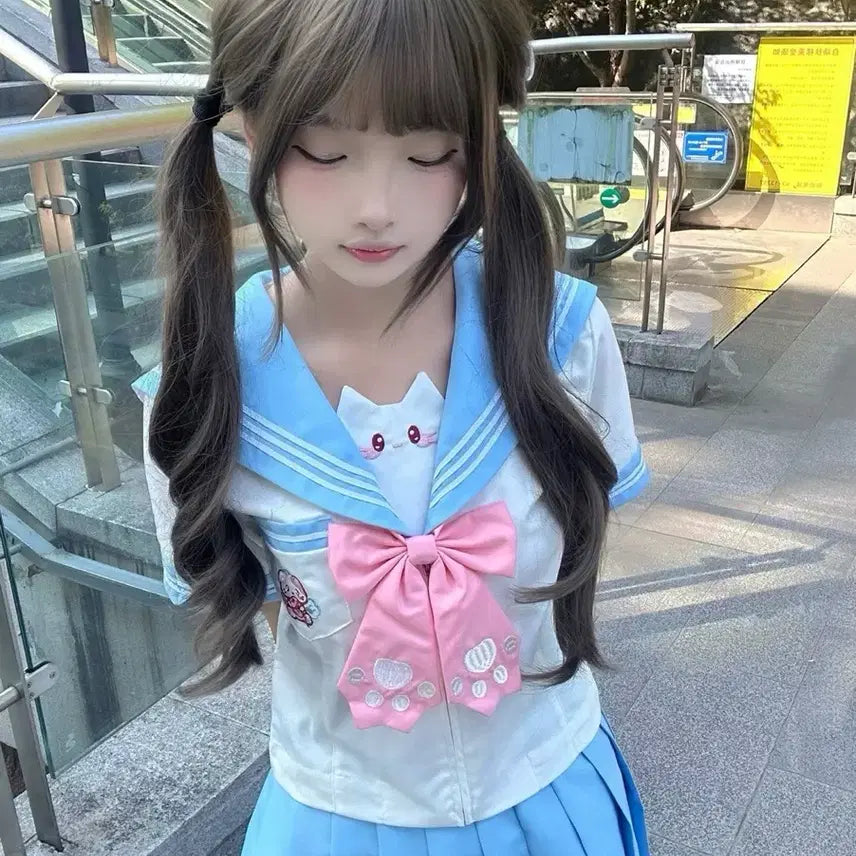 [BUNJANG] Subculture Pastel Sailor Uniform JK Top, Ribbon, and Skirt Set (2 Colors) / 서브컬처 세라복 파스텔 세라복 JK 상의+리본+치마 학원복 세트(2컬러)