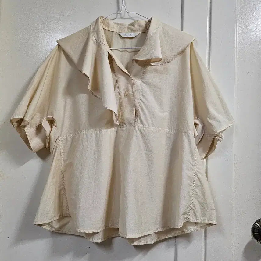 [BUNJANG] SJSJ Frill Wide Collar Blouse / 한섬SJSJ프릴와이드칼라 블라우스66-77