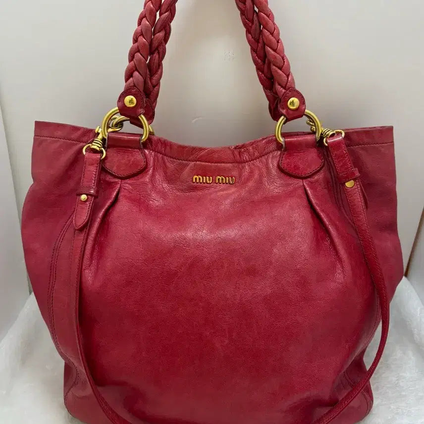 [BUNJANG] Miu Miu Red Leather Shoulder Tote Bag / 정품) 미우미우 레드 레더 숄더백 토트백