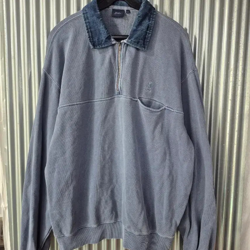 [BUNJANG] M Yale Blue Collar Zip-Up Sweatshirt / M 예일 맨투맨 블루 넥카라 집업