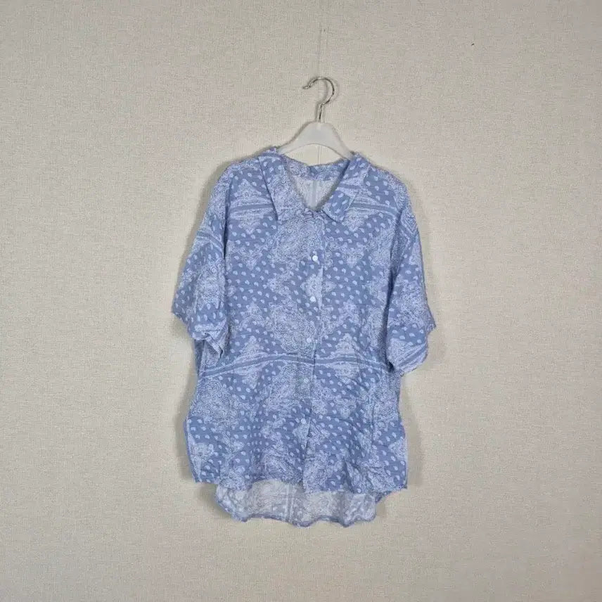 [BUNJANG] Plus Size Blue Paisley Short Sleeve Shirt Blouse / (#77,88추천)빅사이즈 블루 페이즐리 반팔 셔츠블라우스