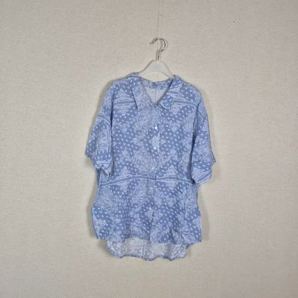 [BUNJANG] Plus Size Blue Paisley Short Sleeve Shirt Blouse / (#77,88추천)빅사이즈 블루 페이즐리 반팔 셔츠블라우스