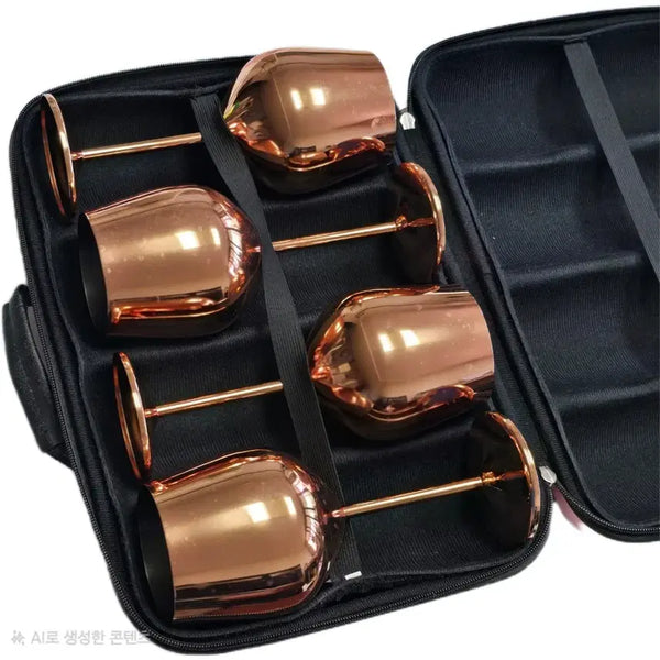 [BUNJANG] Camping Stainless Steel Wine Glasses Set with Carrier / 캠핑용 스테인리스 와인잔