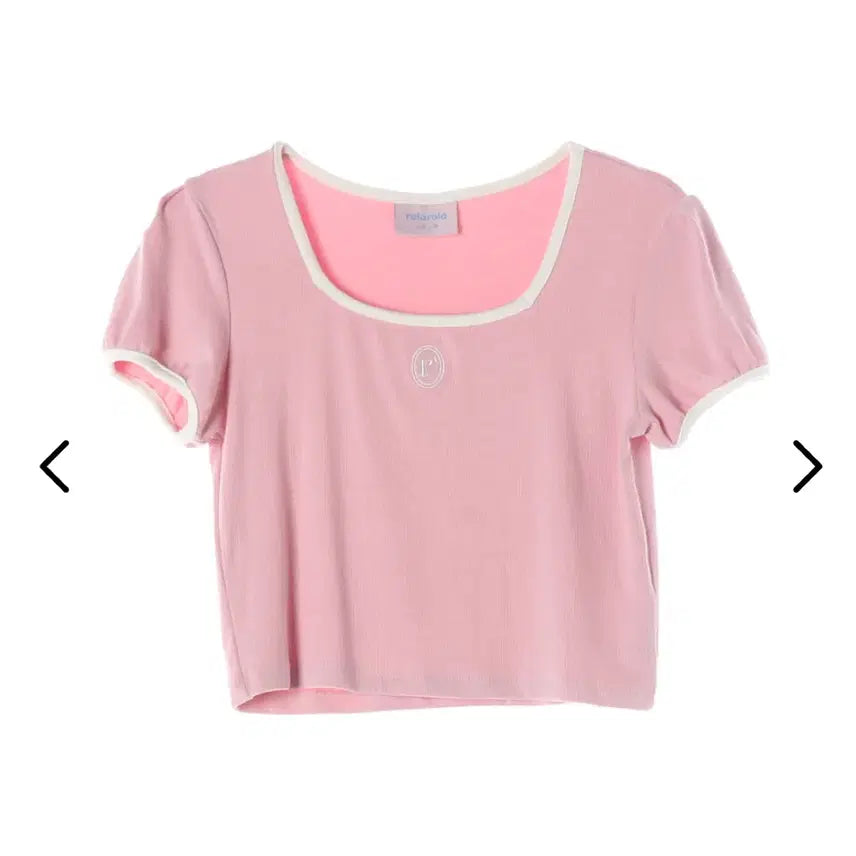 [BUNJANG] Rollero Laura Embroidered Logo Square Neck Cropped T-Shirt / 로라로라 자수로고 스퀘어넥 반팔 크롭티