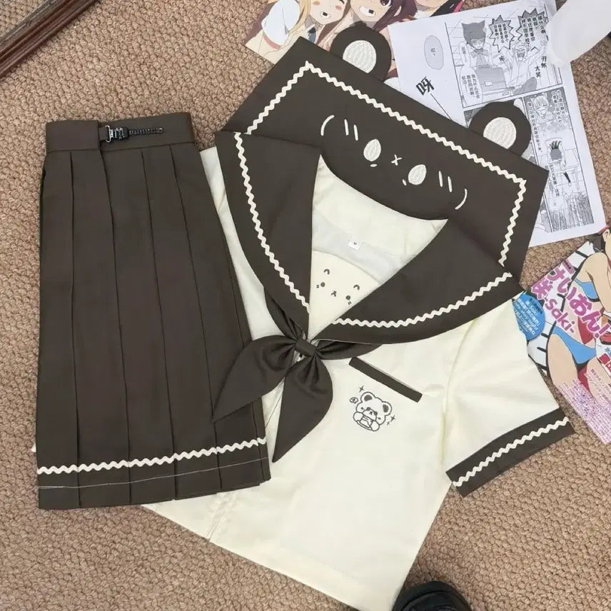 [BUNJANG] Subculture "Yangyang Bear" JK Uniform Set (Top + Ribbon + Skirt) / 서브컬처 양양곰 세라복 JK 상의+리본+치마 세트
