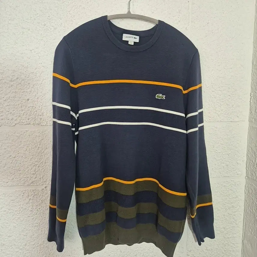 [BUNJANG] Lacoste Striped Knit Navy / 라코스테 스트라이프 니트 네이비