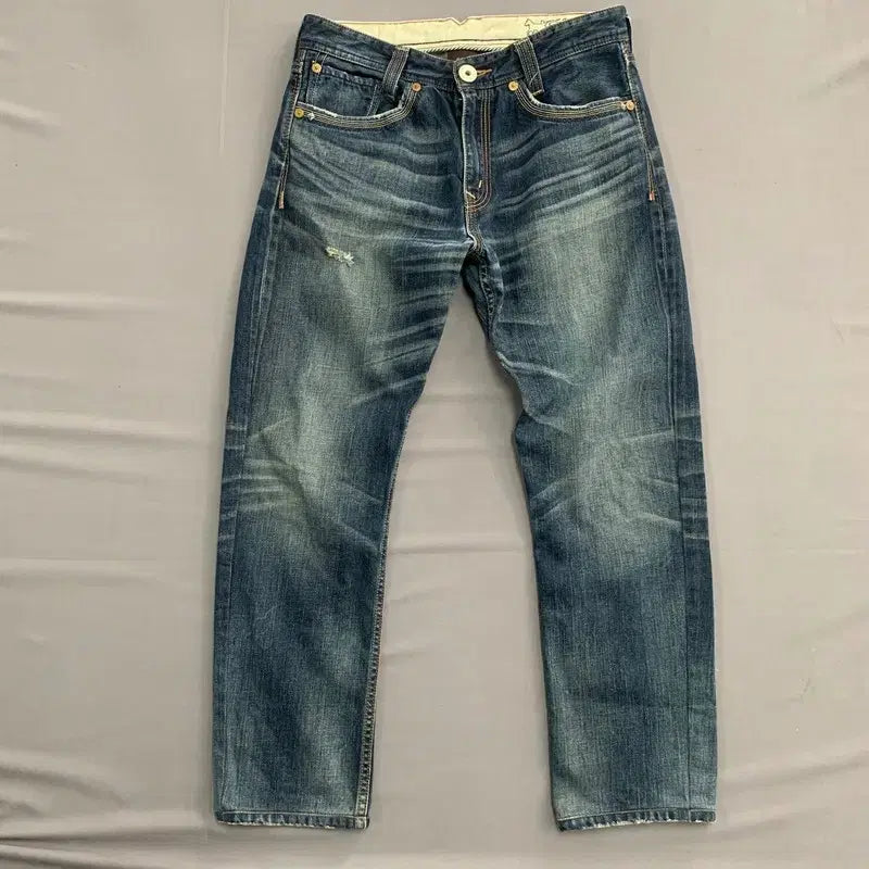 [BUNJANG] Levi's 32" 523 Straight Damage Denim Jeans / 32인치 리바이스 523 스트레이트 데미지 데님 청바지