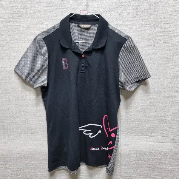[BUNJANG] Checkered Sleeve Rabbit Print Short Sleeve Polo T-Shirt / 자144반팔 카라티셔츠