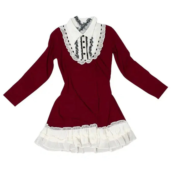 [BUNJANG] Axes Femme Burgundy Lace Dress Blouse Hime Gyaru Onee Gyaru / 엑시즈팜 버건디 레이스 원피스 블라우스 히메갸루 오네갸루