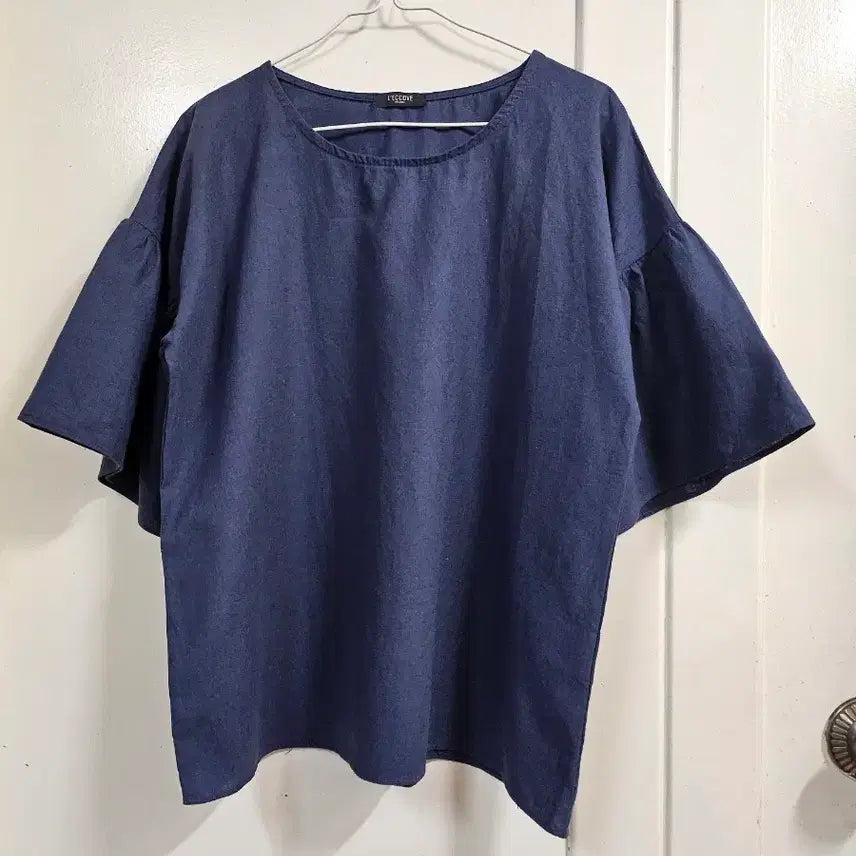 [BUNJANG] L'ECCOVE Linen Blend Blouse Navy (Fits 66-77) / L'ECCOVE 마혼방 블라우스66-77