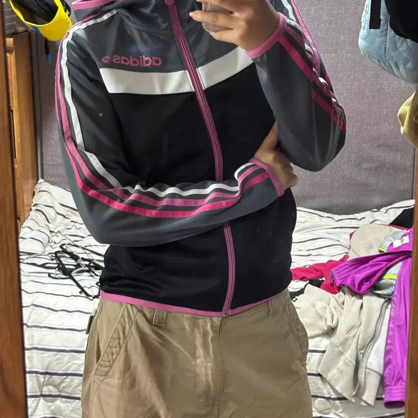 [BUNJANG] Adidas Training Full Zip Track Jacket Jersey Black Pink / 아디다스 트레이닝 집업 져지 블랙 핑크